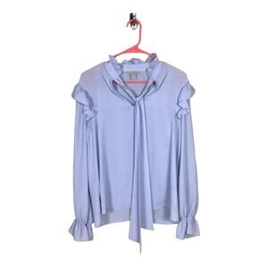 BELLE SKY Women Blouse Med NWT Blue ruffle Shirt Feminine Flowy office attire